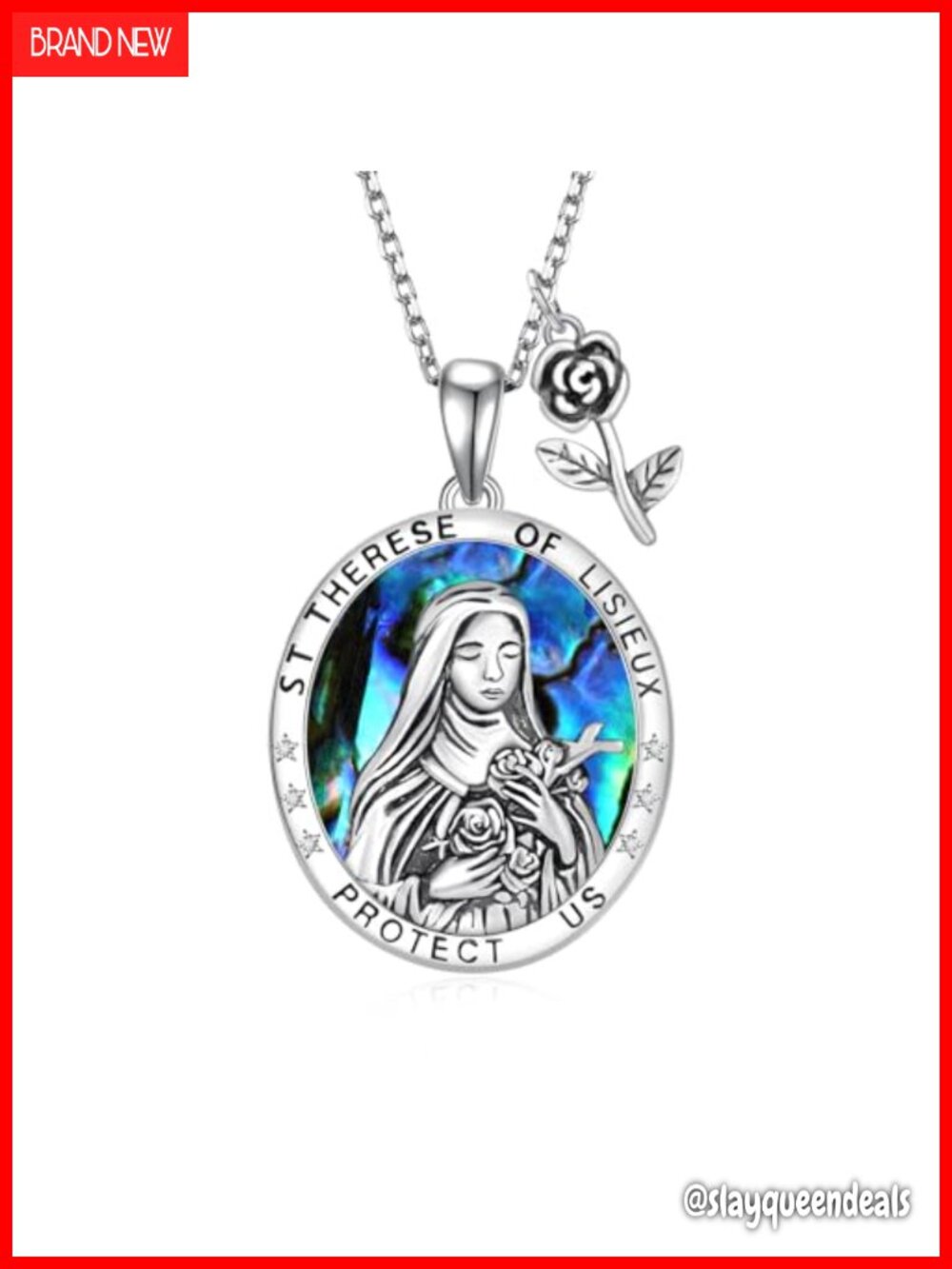 925 Sterling Silver St Therese Religious Pendant Necklace Catholic Jewelry